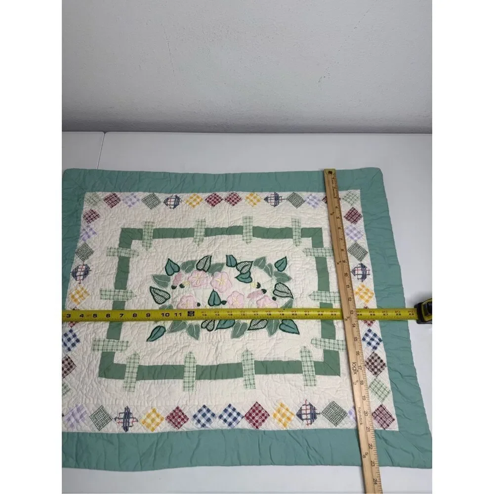Quilted Floral with Green Fence Standard Pillow Sham 23
